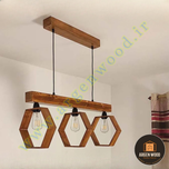 لوستر سقفی چوبی خاص 3 شعله خطی طرح هگزاگون