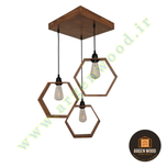 لوستر سقفی چوبی خاص 3 شعله نامنظم طرح هگزااگون
