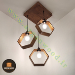 لوستر سقفی چوبی خاص 3 شعله نامنظم طرح هگزااگون