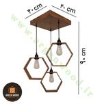 لوستر سقفی چوبی خاص 3 شعله نامنظم طرح هگزااگون