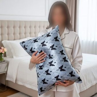 روبالشتی ساتن ابریشم وارداتی طرح پروانه ابی