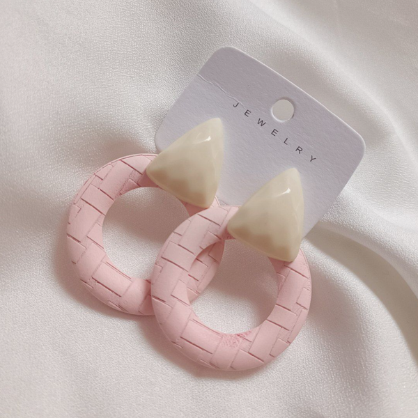 گوشواره فانتزی صورتی پاستلی دایره ای