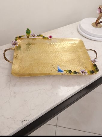 سینی دسته دار برنجی | مدل مستطیل کوچک دکوراتیو