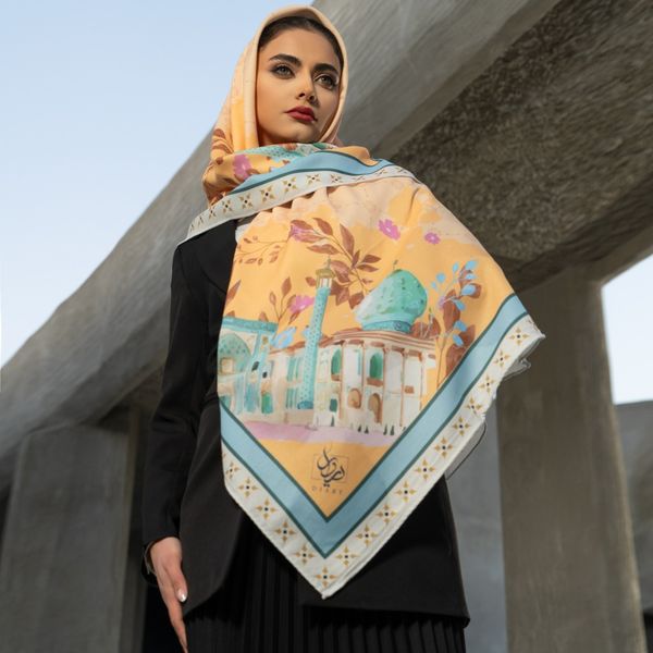 روسری طرح شاهچراغ شیراز زرد رنگ