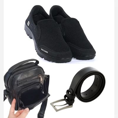 کیف دوشی کمربند چرم  کفش کتانی اسکیچرز  ست مناسب هدیه