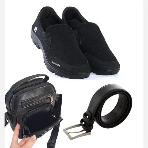 کیف دوشی کمربند چرم  کفش کتانی اسکیچرز  ست مناسب هدیه