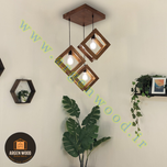 لوستر چوبی مدرن و خاص مدل سه شعله مکعبی