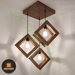 لوستر چوبی مدرن و خاص مدل سه شعله مکعبی