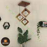 لوستر چوبی مدرن و خاص مدل سه شعله مکعبی