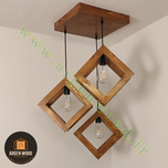 لوستر چوبی مدرن و خاص مدل سه شعله مکعبی