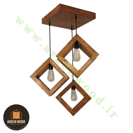 لوستر چوبی مدرن و خاص مدل سه شعله مکعبی