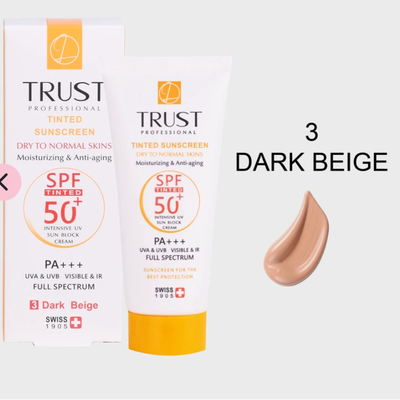 کرم ضد آفتاب رنگی و ضد پیری بژ تیره پوست خشک تا نرمال تراست