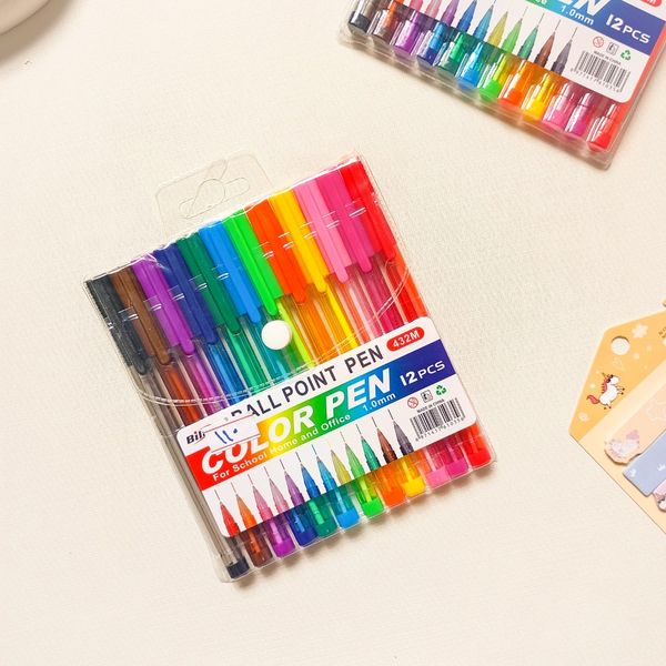 پک خودکار رنگی 12 رنگ شیشه ای