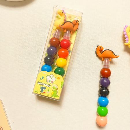 مداد شمعی 12 رنگ طرح دایناسور پک دو عددی