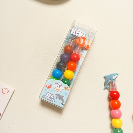 مداد شمعی 12 رنگ طرح حیوانات دریایی پک دو عددی