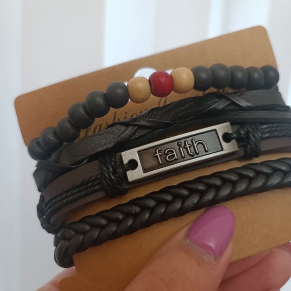 دستبند چرمی چهارلاین مردانه مدل ایمان