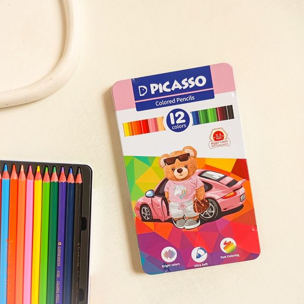 مدادرنگی جعبه فلزی پیکاسو طرح خرس و ماشین