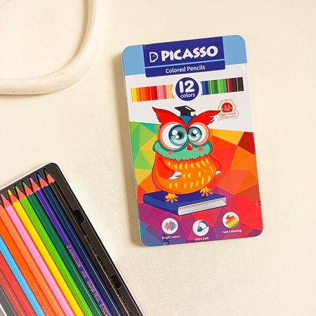 مداد رنگی جعبه فلزی پیکاسو طرح جغد