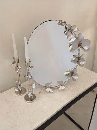 آینه شمعدان برنجی | مدل ارکیده بیضی آبکاری