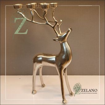 گوزن جا شمعی آلومینیومی رنگ نقره ای