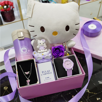 باکس هدیه هلو کیتی تم رنگی بنفش روشن