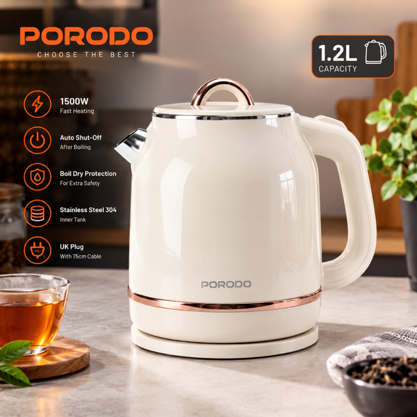 کتری برقی اتوماتیک Porodo Ketto مدل PD-LSTEK ظرفیت 1.2 لیتر و توان 1500 وات