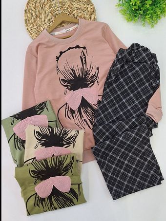 ست بلوز و شلوار پاپیون صورتی کد2411