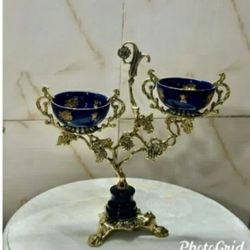 اردوخوری پیاله برنزی مدل انگوری با ظرف سرمه ای سنگ مشکی