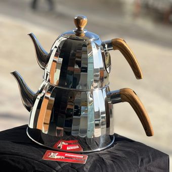 کتری و قوری زیو ترکیه کتری و قوری استیل دسته چوبی