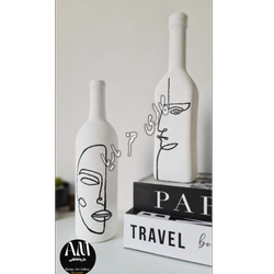 بطری شیشه ای لاین آرت نقاشی شده با رنگ آکرلیک کدمحصول 0103