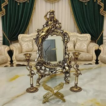 آینه شمعدان برنزی هفت سین مدل ملکه به همراه رحل