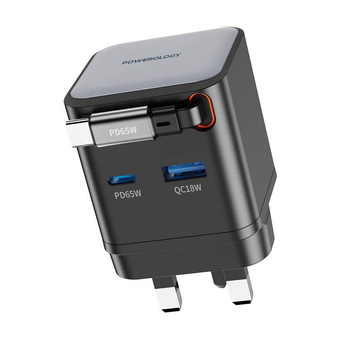 آداپتور 65 وات پاورلوژی با کابل متصل مدل Retractable GaN Charger PWC031
