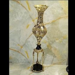 گلدان کنار سالنی برنزی سایز بزرگ مدل سلطنتی پایه ایفل سنگ مشکی