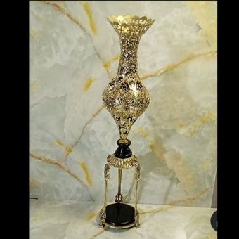 گلدان کنار سالنی برنزی سایز بزرگ مدل سلطنتی پایه ایفل سنگ مشکی