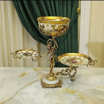 سه کاره میوه خوری شیرینی خوری شکلات خوری مدل بانو با سنگ و ظرف سفید