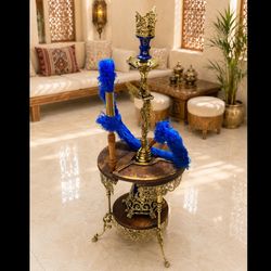 ست میز قلیان به همراه قلیان برنزی مدل تک فرشته رنگ آبی