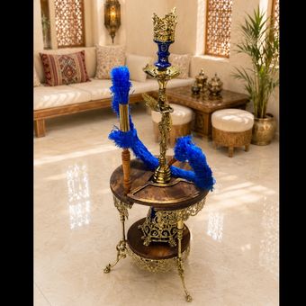 ست میز قلیان به همراه قلیان برنزی مدل تک فرشته رنگ آبی