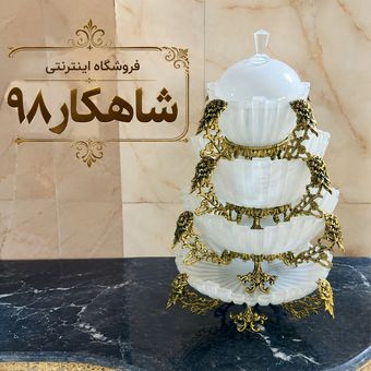 ست پذیرایی چهار تکه پایه برنزی مدل دسته گلدار جدید با ظرف سفید
