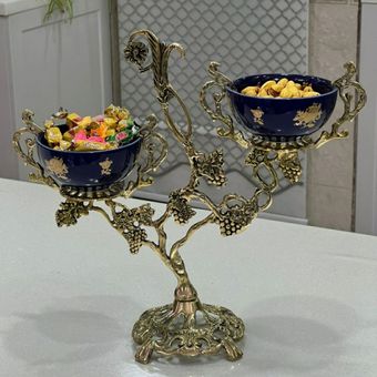 اردوخوری پیاله برنزی مدل انگوری با ظرف سرمه ای