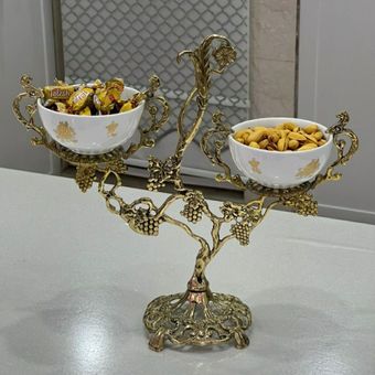 اردوخوری پیاله برنزی مدل انگوری با ظرف سفید