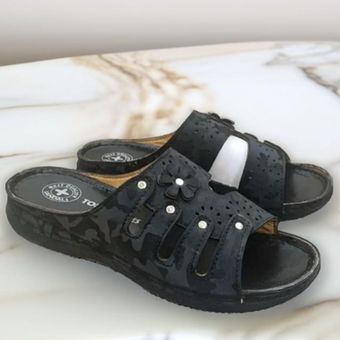 دمپایی طبی زنانه چرم رویه پتینه سبک زیبا بادوام