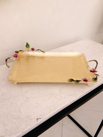 سینی مستطیل دکوراتیو بزرگ برنجی | مدل 1