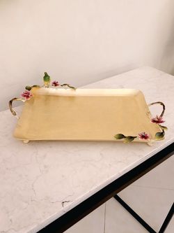 سینی مستطیل دکوراتیو بزرگ برنجی | مدل 1