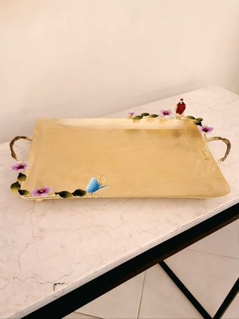 سینی مستطیل دکوراتیو بزرگ برنجی | مدل 2