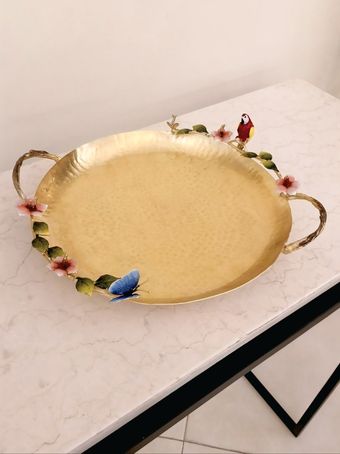 سینی قطر 30 دسته دار برنجی دکوراتیو