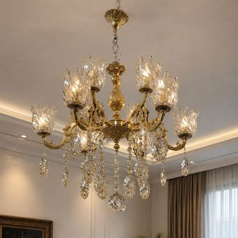 لوستر برنزی مدل دو گل کوچک 5 شاخه 10 شعله