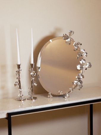 آینه شمعدان بیضی | مدل دل آذین نقره ای