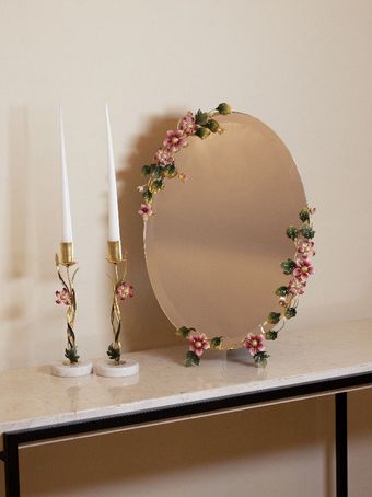 آینه شمعدان اطلسی میناکاری بیضی
