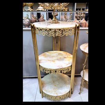 میز خاطره برنزی مدل سه طبقه گل سرخی با سنگ