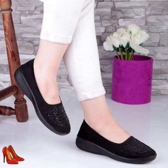 کفش زنانه راحتی مدل تینا برند چکاوک رویه ماکروفایبر نگین‌دار زیره PU سبک و بادوام